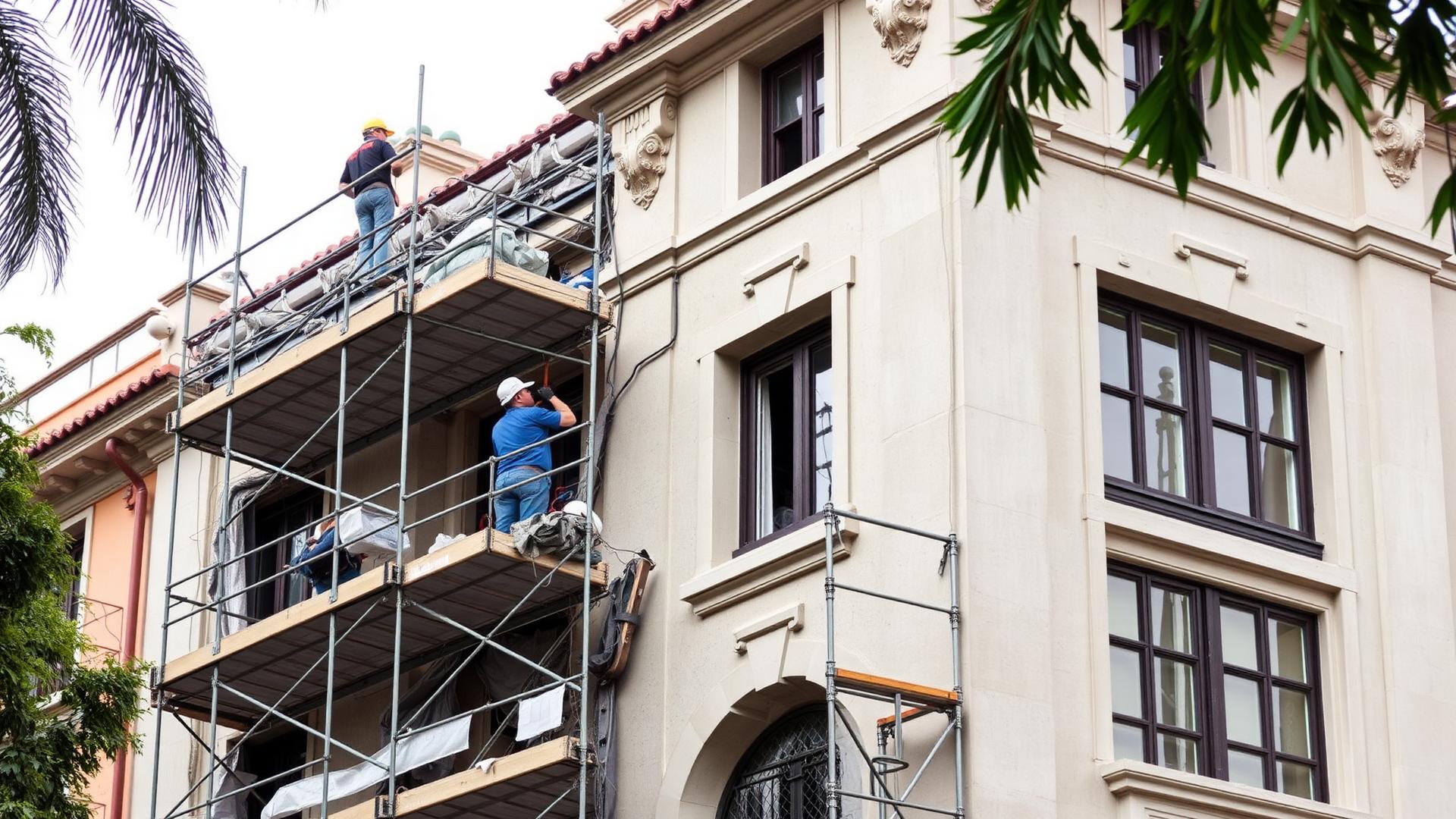 Rope-access technician cleaning a building façade at height in Lebanon